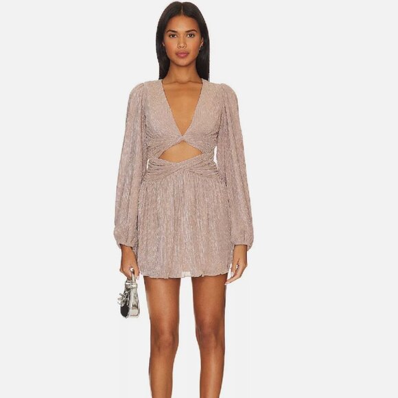 Revolve Lovers & Friends NWT Josephine Rose Gold Metallic Cut Out Mini Dress L - Picture 1 of 11